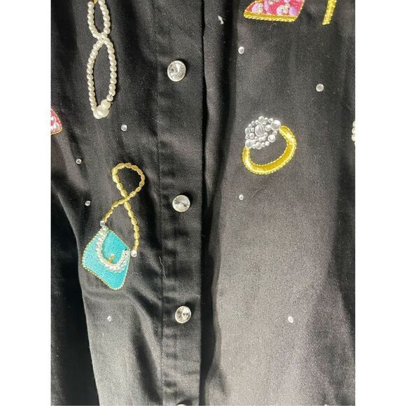 Quacker Factory Novelty Embroidered Embellished Button Front Shacket Women’s siz - Picture 4 of 7